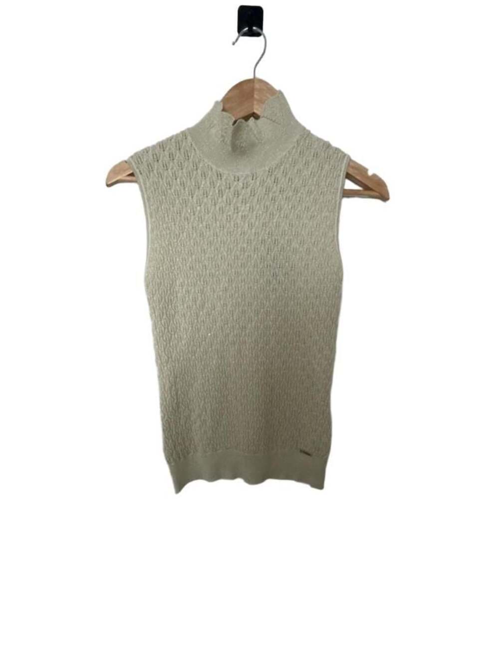 Tahari Sweater Top Womens S Mock Neck‎ Pointelle Metallic Cream Excellent